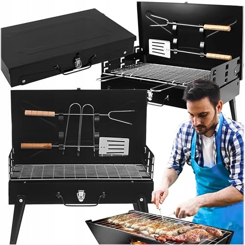 Pullmer Picknick grill, Mini grill, klein grill, Camping grill, Einweggrill, Tragbarer Holzkohlegrill, BBQ Klappgrill für Outdoor Garten Party (43x26 cm)