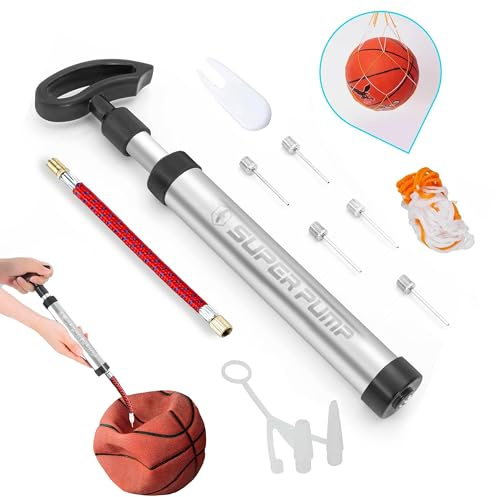 ZEPHRA Football Pump Set- Ball Pump with Needle,Nozzle,& Extension Hose-Rugby Ball Pump, Hand Pump for Volleyball,Soccer,Basketball Durable Aluminium Tube Fast Air Inflator, Ergonomic Design(SILVER)