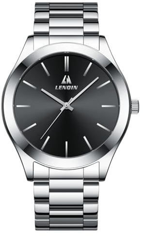 LN LENQIN Montres pour Hommes Montres-Bracelets en Acier Inoxydable étanches 30M pour Hommes Montres-Bracelets analogiques à Quartz pour Homme d'affaires (Argent Noir)