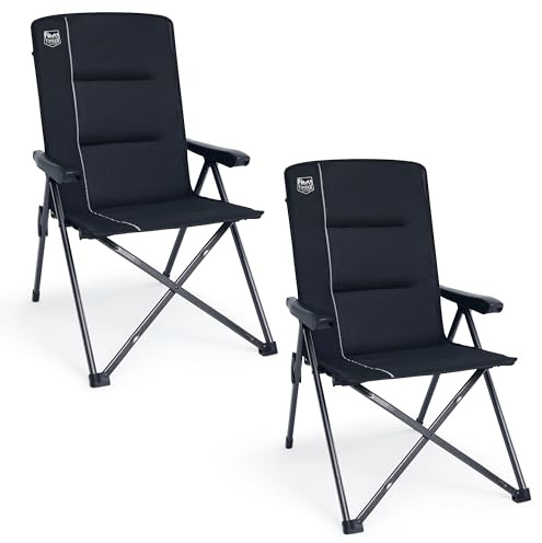 TIMBER RIDGE Folding Camping Chair Set of 2, Adjustable High Back Camping Garden Chairs for Adults 150kg, Portable Collapsible Chairs for Beach Picnic Balcony (Black-2 PCs)