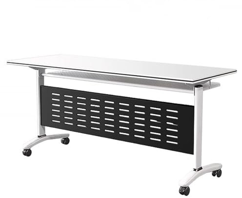 Mobiler Konferenztisch mit Rollen, stapelbar, rechteckig, für Trainingsraum, platzsparendes Design (Weiß, 2 Stück, 120 x 40 x 75 cm)