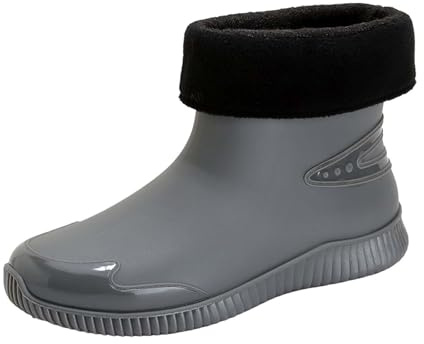 Wellington Boots Mens Size 7 Waterproof PVC Short Garden Boots Men Ankle Wellies Lightweight Outdoor Wellington Boots Men's Ankle Rain Boots for Fishing Farming Gardening #1_Grey