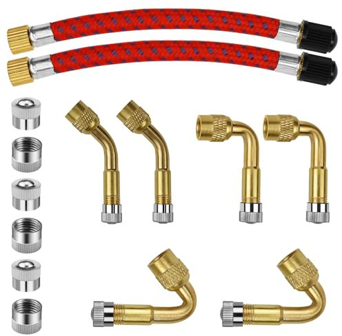 LPZMPZ 6 Stück Ventilverlängerung Autoventil 45 90 135 Grad autoventil Adapter mit 2 Stück 120mm Universal Flexible Tire Valve Extenders, für Auto Fahrrad Motorrad