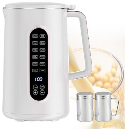 forplubossmmp Soy Milk Maker 12H Reservation Plant Milk Maker, Electric Tea Kettle with Six Preset Functions & LED Display, Tea Milk Machine Blender, One-Button Use, Auto-Clean - White (w/2 Cup)