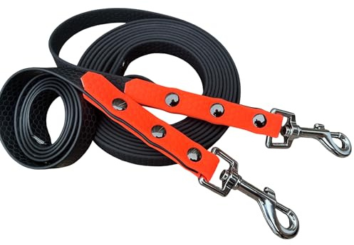 Hexa Biothane Schleppleine, zweifarbig, schwarz/orange, Länge nach Kundenwunsch (5,00 Meter)