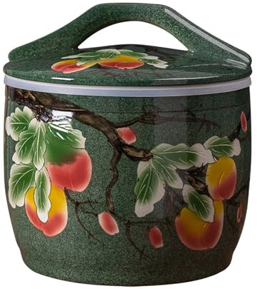 Barril de arroz de cerámica vintage chino, Dispensador de almacenamiento de cereales y arroz, Contenedor de almacenamiento de alimentos con tapa, Olla de arroz sellada de gran capacidad de estilo chin