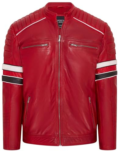 Herr quiltad biker läderjacka racingjacka, Röd, S