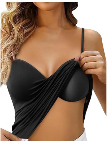 Generisch Damen Baumwolle Unterhemden & BH-Hemden Ohne Bügel Spaghetti Tank Tops Mit Cups Einfarbige Bequeme Baumwolle Built In Bra BH Hemd Frauen Camisole