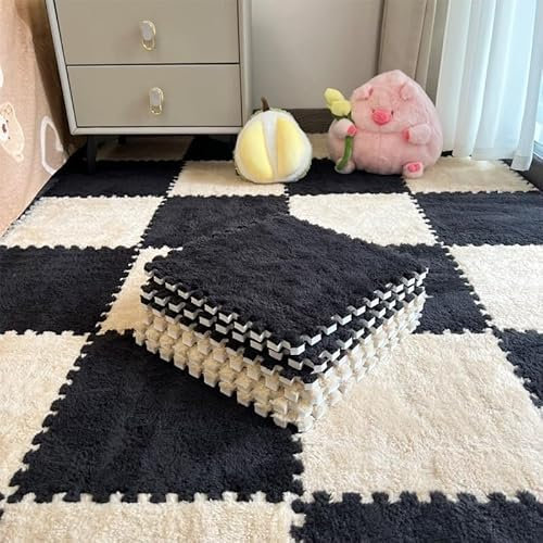 JHOMHF ​​Puzzle-Teppichfliesen Aus Milchsamt Verdickte Weiche Flauschige Teppichmatten rutschfeste Spielzimmerteppiche for Kinder Und Wohnzimmer(Style3,10PCS)