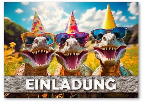 LIEBEVON 12x Dino Einladungskarten Kindergeburtstag Dinosaurier Mädchen Junge - Einladungen A6