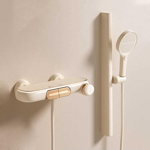 Grifo Bañera con Alcachofa Montado en Pared 2 Orificios 4 Modo Grifo en Cascada Bañera para Duchas de Baño de Latón,Leche Blanca