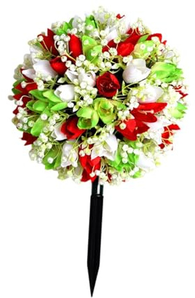 PawwJoy Palo artificiale da giardino con fiori viola 61 cm finti arbusti con picchi per la decorazione di cortile all'aperto - rosso verde bianco - 71,1 cm
