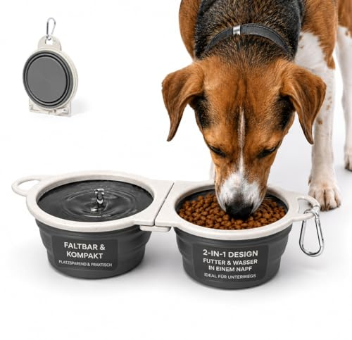 CABBRIX Ciotola pieghevole per cani in silicone – Ciotola per acqua e cibo da viaggio per cani e gatti, a prova di perdite, con moschettone, ideale per viaggiare e all'aperto