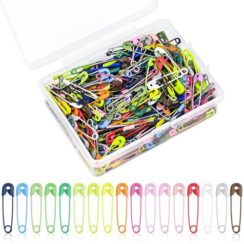 JAXICREY Sicherheitsnadeln Klein, 350 Stück 19mm Kleine Sicherheitsnadel Mini Sicherheitsnadeln Set Safety Pins Bunt mit Praktischer Box für Kleidung Nähen Basteln Schmuckherstellung