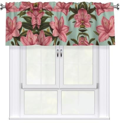 WZYWHJ Short Curtains with Valance Rod 54x18in Azalea Pattern Easy to Install for Kitchen, Bathroom, Laundry Room, Studio