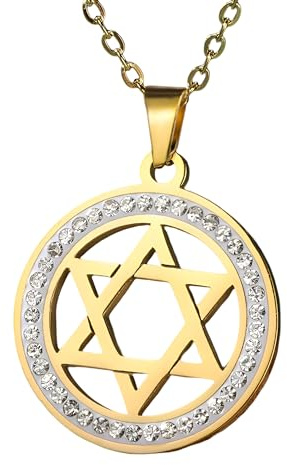 LYGXWJFC Star Of David Necklace For Women And Men, 925 Sterling Silver Zircon Star Of David Necklace Hexagram Round Hollow Pendant, Jewish Star Necklace Women, Star Of David Necklace For Men