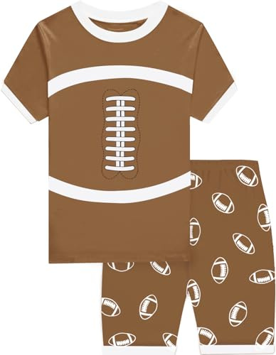 Big Boys Summer Pajamas American Football Short Set 2-Piece Fun Short Sleeve T Shirt & Pants Toddler PJs Sets Kid Cozy Sleepwear Size 12
