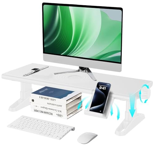 NIFBANG Monitorständer,HöHenverstellbar Monitor Erhöhung Schreibtisch Erhöhung Monitor Stand mit Handyhalterung Ergonomisch Desktop Bildschirmerhöhung Ständer für Computer,Laptops,PC,TV (Weiß)