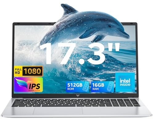 Tivique Ordinateur Portable 17,3 Full HD | Processeur Quad-Core N95 12ème gén jusqu'à 3,4GHz | 16Go RAM DDR4 512Go SSD M.2 | WiFi 5 BT 5.2 | USB 3.2 HDMI Type-C | Longue autonomie 6000mAh