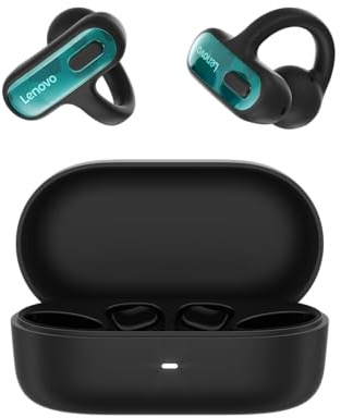Lenovo Auricolari aperti X500 Bluetooth 6.0 wireless con driver da 11 mm, design ergonomico a orecchio aperto, connettività a doppio dispositivo, microfono integrato, ricarica rapida, nero