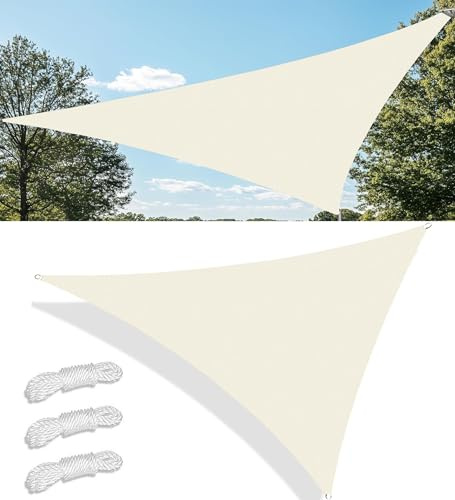 Tenda a Vela Impermeabile Tenda da Sole per Esterno con Anello D e Corda Vela Ombreggiante Parasole Protezione Triangolare Anti UV per Giardino Balcone Terrazza Campeggio 3x3x4M Crema