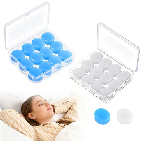24Pcs Silicone Ear Plugs for Sleeping, Reusable Noise Cancelling Earplugs | Ear Plugs for Sleep with Case, Moldable, Waterproof, Sound Blocking, Suitable for Swim Sleep Travel Study Concert Airplane