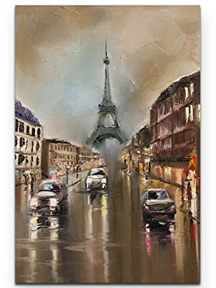 Paul Sinus Art Leinwandbilder | Bilder Leinwand 90x60cm Regen in Paris – Ölgemälde