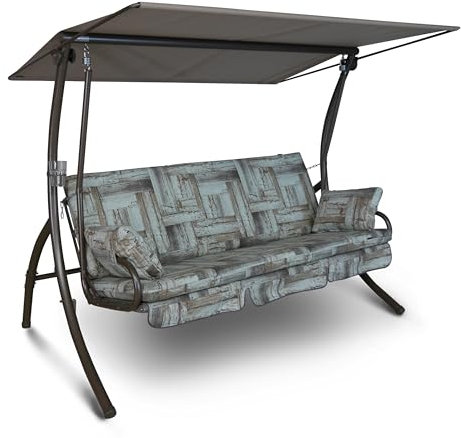 Angerer Freizeitmöbel GmbH Hollywoodschaukel Dream - Gartenschaukel Made in Germany - Schaukel zum Sitzen, Liegen und Entspannen - inklusive Bett-Funktion - einfache Montage (Grau-Braun Gemustert)