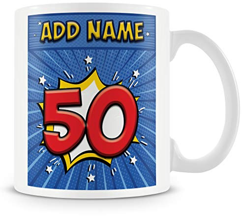 MUGGZ Personalised 50th Birthday Mug, Comic Novelty Gift Idea | 50th birthday gifts for men - brother, best friend or dad - gift ideas