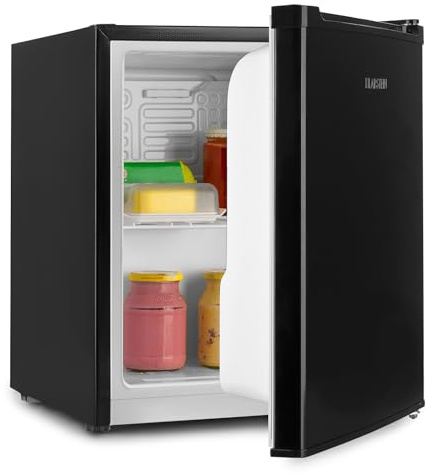 KLARSTEIN Scooby Mini Fridge, EcoExcellence System, 40 L Capacity, Temperature Control, Removable Shelf, Bottle Compartment up to 2 Litres, 41 dB, Black