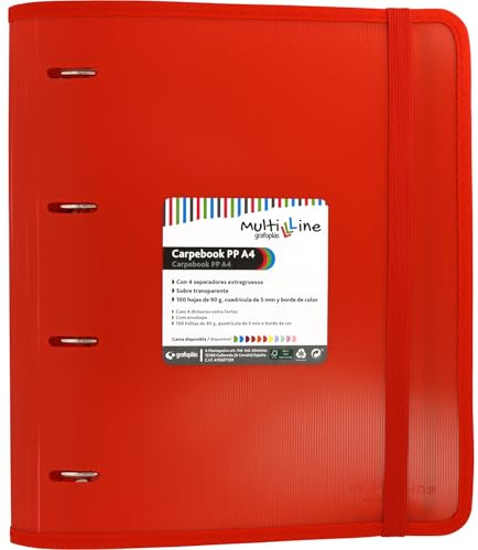 Grafoplas 88100051. Carpeta con Recambio y Separadores, A4, Rojo, Polipropileno Rayado, Carpebook Multiline