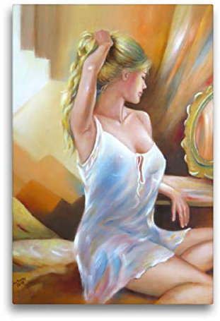 Premium Textil-Leinwand 50 x 75 cm Hoch-Format Schöne Frau am Fenster - erotische Kunst | Wandbild, HD-Bild auf Keilrahmen, Fertigbild auf hochwertigem Vlies, Leinwanddruck von Marita Zacharias