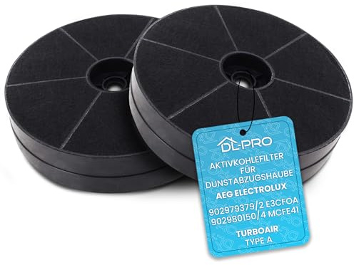 DL-pro aktivt kolfilter set om 2, Ø 174 x 34 mm, ersättning för AEG Electrolux 9029793792 E3CFOA MCFE41 50268166001, Turboair typ A, kolfilter, rund, för köksfläkt