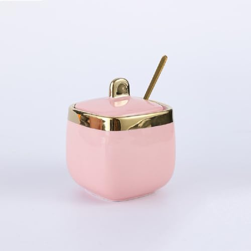 MAGICVOGEL Tarro de cerámica para especias, café, azúcar, cocina, con cuchara, azucarero, con tapa (rosa)