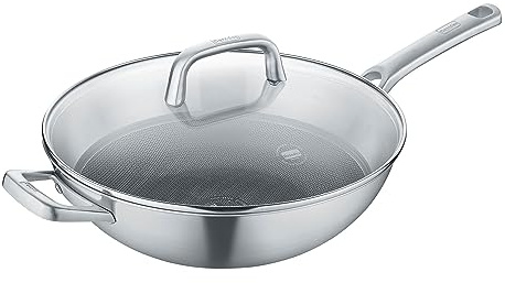 Berndes Wok Tricion Resist 32 cm, padella wok con coperchio, volume 5,7 l, per tutti i tipi di fornelli compresa induzione, rivestimento antiaderente