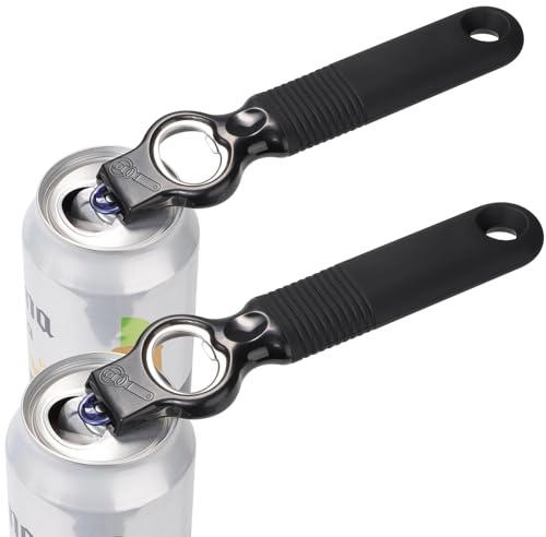 DUNLAGUE 2-Pack Soda Can Opener and Beer Bottle Opener Bartender with Good Grip Silicone Handle, Pop Top Can Tab Opener for Long Nails, Bottle Opener for Arthritic Hand and Seniors, Black