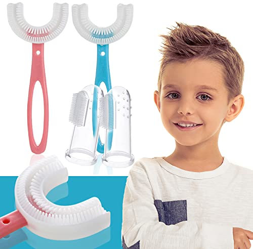 4 Pcs Brosse à Dent Enfant en Forme de U pour Enfant et Bébé avec Tête en Silicone, Masse les Gencives et Fournit un 360° Nettoyage Complet Manuel (6-12 ans (offre spéciale))