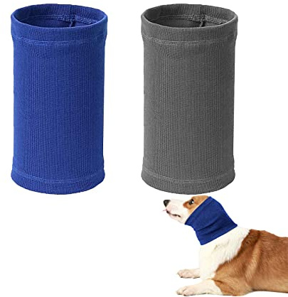 Dog Snood for Dog Neck and Ears Warmer, 2 Pcs Dog Ear Muffs Noise Protection Pet Cats Dog Ear Covers Ear Protector Dog Hoodie for Anxiety Fireworks Bathing Grooming (Blue+Grey) (Small)