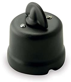 Amarcords - Interrupteur rotatif en porcelaine. Déviateur vintage en céramique avec manivelle pour la commutation du courant, de couleur NOIR MAT