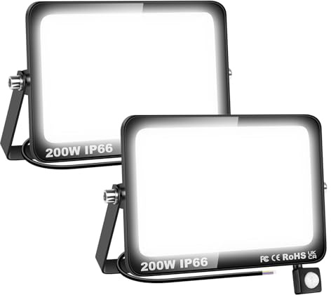 SKYWORLD 2 Pcs LED Strahler mit Bewegungsmelder, 200W 20000LM Außenstrahler | 6000K Kaltweiß Led Fluter Flutlicht Scheinwerfer Wasserdicht Außenleuchte für Garten Innenhöfe Garage Hotel Hof Hauswand