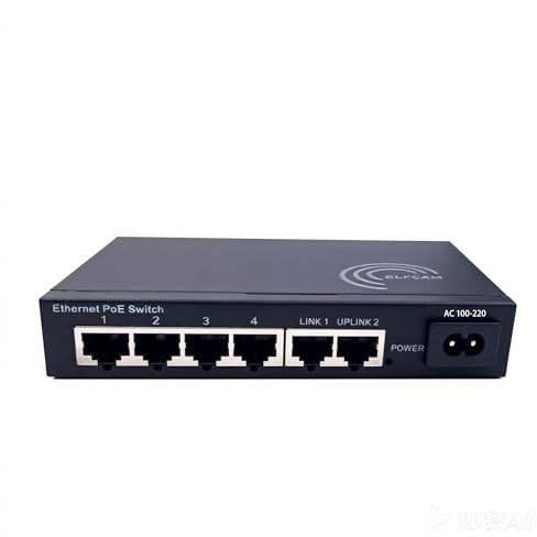 Elfcam® - 4 Ports PoE Ethernet Switch avec 2 Ports Uplink 10/100Mbps, Plug & Play Non Géré, Métal Robuste (4 Ports PoE)