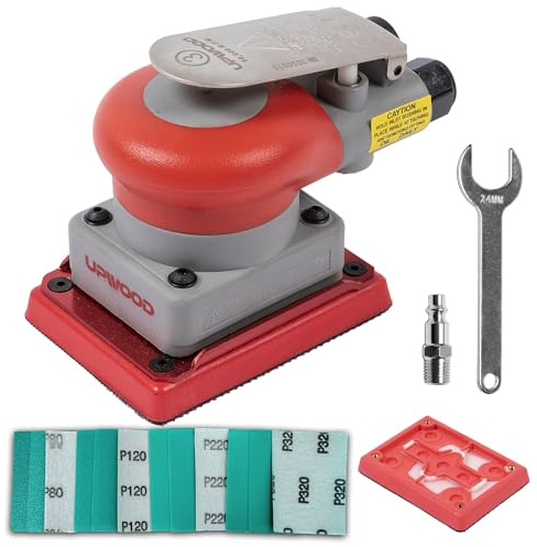 Pneumatic random orbital sander 3 x 4-inch light weight palm sander 1/8 (3 mm) diameter orbit 10000 RPM with extra backing pad 12pcs sandpaper