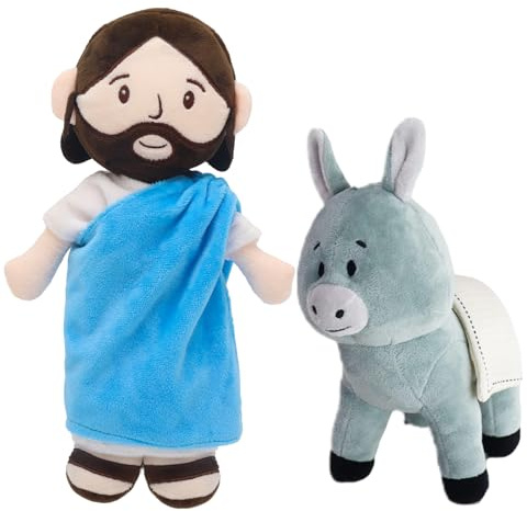 Firecos Jesus Plüschfigur Niedliches Plüschpuppe Religiöses Spielzeug Kinder Geschenke Christliche Taufe Ostern Geschenk Dekoration (Jesus und Esel)