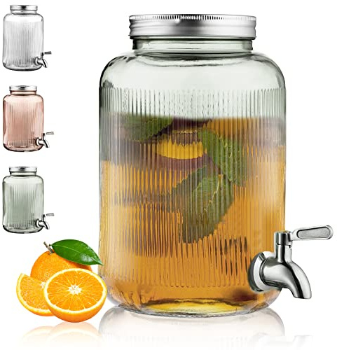 Kyraton Distributore di bevande in vetro, 3,8 l, per feste, con rubinetto in acciaio inox a prova di perdite, barattolo di succo di limonata, dispenser per bevande, per feste, casa, bar, matrimoni