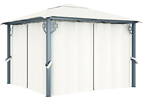 PURADAY Pavillon mit Vorhängen 300x300 cm Creme Aluminium Gartenpavillon Terrassenü Berdachung Markise für Familientreffen Und Verschiedene Outdoor-AktivitäTen Verwendet Werden Elegantes Design