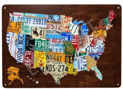 EMOHAT License Plate Map of the United States USA Metal Sign Home Living Room Porch Decor Gifts Wall Decor Tin Sign Shed Office Craft Room Living Room 12x8 inch