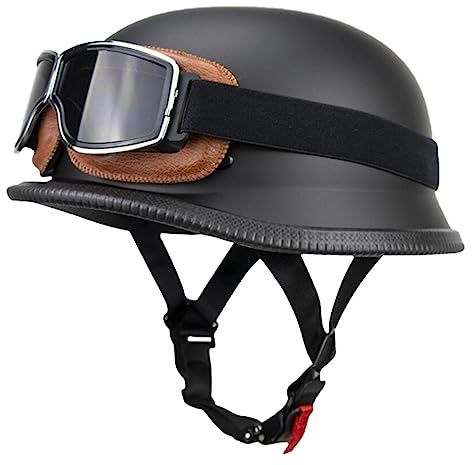 Retro Deutsche Halbhelm Öffnen Motorradhelm Halboffenen Halbschalenhelm ECE Genehmigt Jethelm Offenem Helm Mit Brille Cruiser Chopper Helm Mopedhelme Geeignet Erwachsene MäNner Frauen