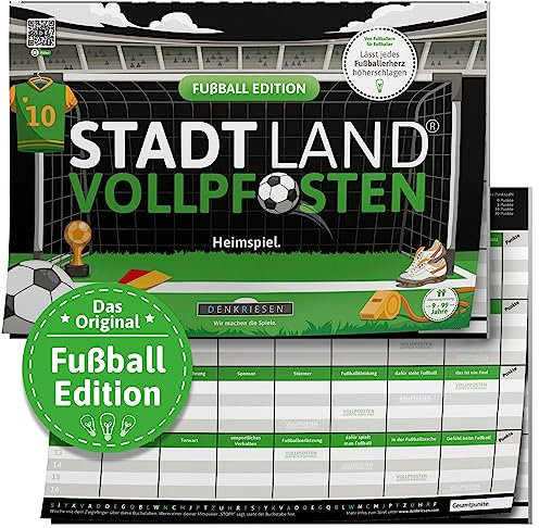 DENKRIESEN - Stadt Land VOLLPFOSTEN® - Fußball Edition - 'Heimspiel.' - DIN A4 Spielblock | ab 9 Jahren | 50 Blatt | Fußballfans | Quizspiel | Partyspiel | Geschenkidee