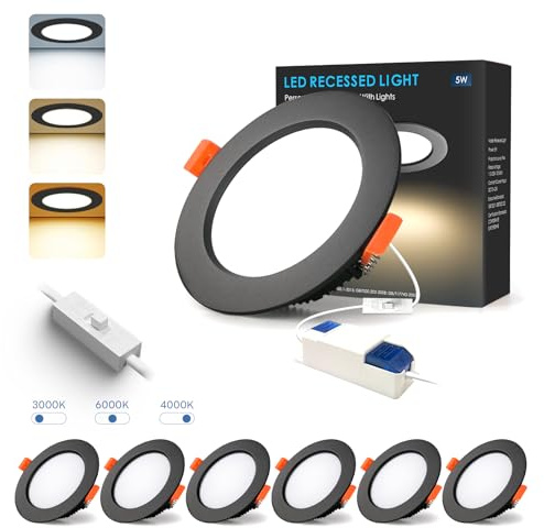 BAGZY LED Einbaustrahler 230V Dimmbar 5W Schwarz Spots Flach IP44 Bad Einbauleuchten 500lm Warmweiß 3000K/Neutralweiß 4000K/Kaltweiß 6000K Deckenspots für Badezimmer Küche Wohnzimmer 6er Set