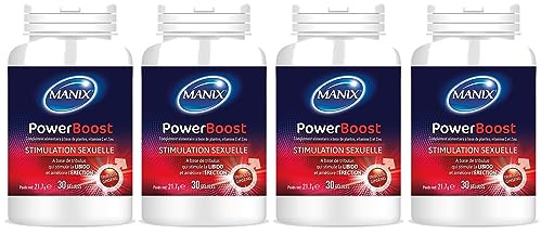 MANIX Lot de 4 boîtes de 30 gélules POWERBOOST Stimulation Sexuelle - Tribulus Ginseng